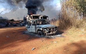 Burned vehicles found in Hpruso town in Kayah state on Christmas Day.