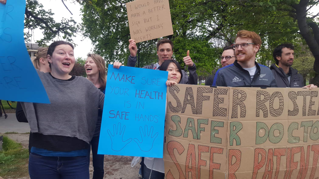 Junior Doctors on strike outside Christchurch Hospital