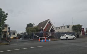 Police cordon off scene of fatal stabbing outside Christchurch City Mission on Hereford Street.