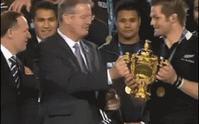 John Key Richie McCaw Rugby hand shake. 2011