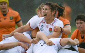 England captain Sarah Hunter urges her side on in their World Cup quarter final.
