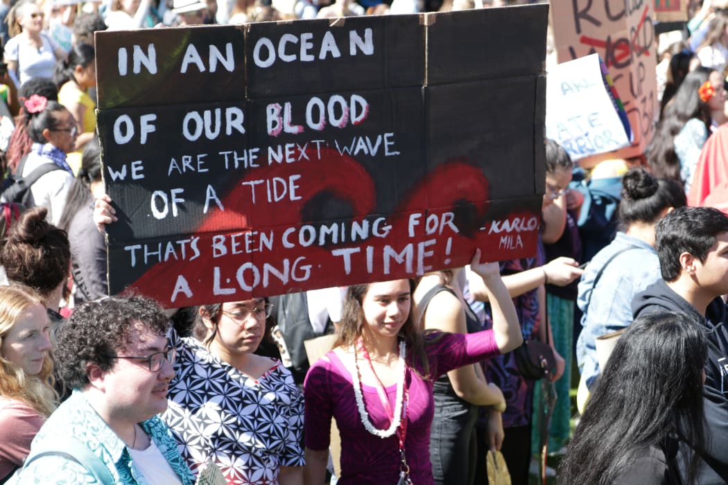 Pacific people marching at the Climate Strike in Wellington