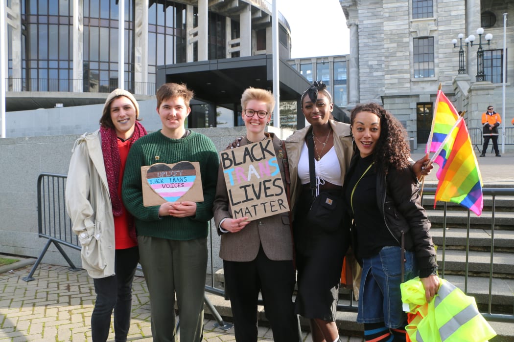 Black Trans Lives Matter gathering at Parliament on 4 July 2020.
