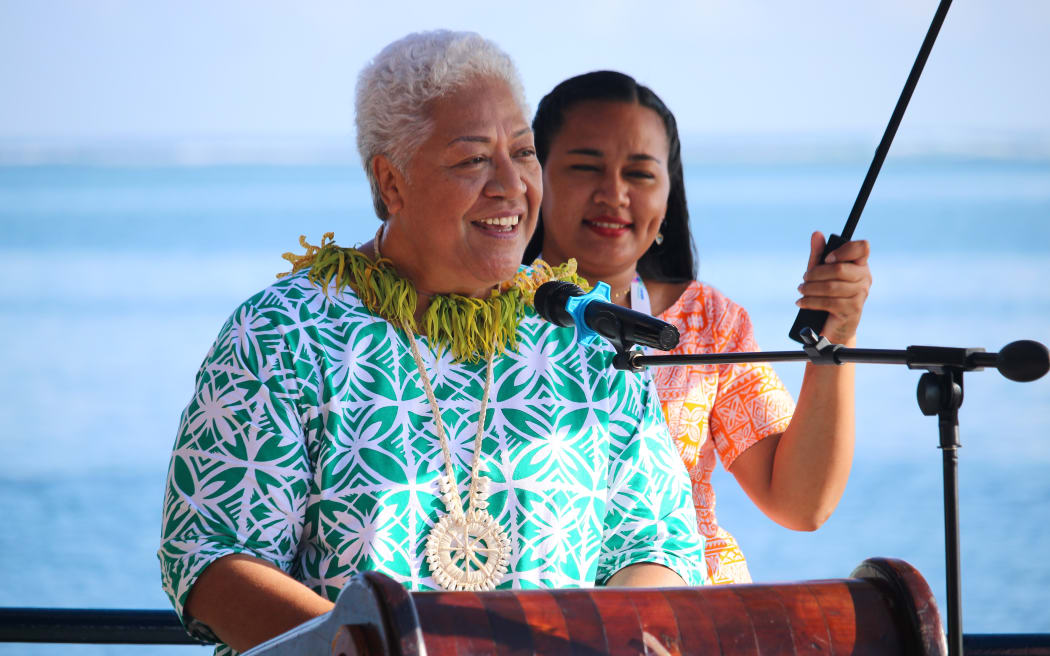 Prime Minister Fiamē Naomi Mataʻafa at the opening of CHOGM people, women and youth forums on Monday, 21 October.