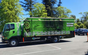 This former mobile road safety base is now being used as a mobile vaccination hub.