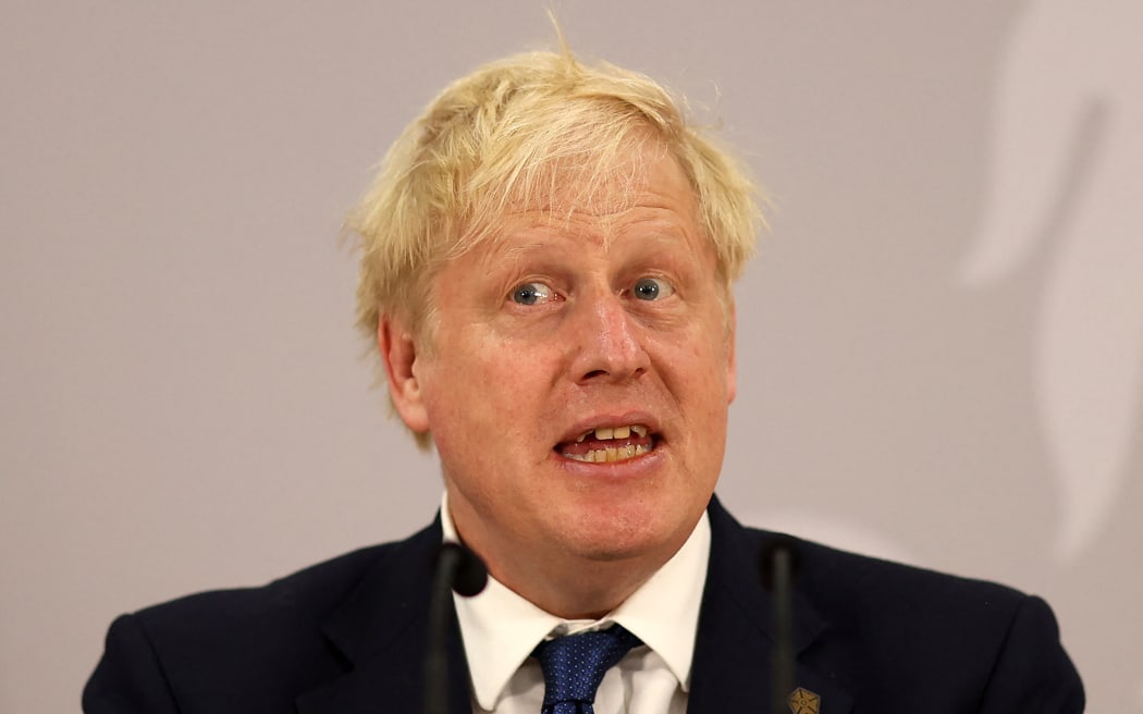Britain's Prime Minister Boris Johnson addresses a press conference during the Commonwealth Heads of Government Meeting (CHOGM) at Lemigo Hotel in Kigali on 24 June, 2022. Leaders of Commonwealth countries meet every two years for the Commonwealth Heads of Government Meeting (CHOGM), hosted by different member countries on a rotating basis. Since 1971, a total of 24 meetings have been held, with the most recent being in the UK in 2018.