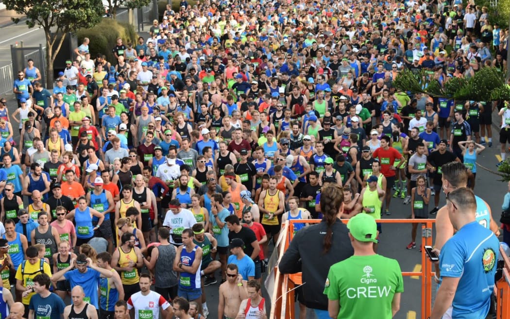 Thousand of runners filled the Wellington waterfront for the Cigna Round the Bays run.