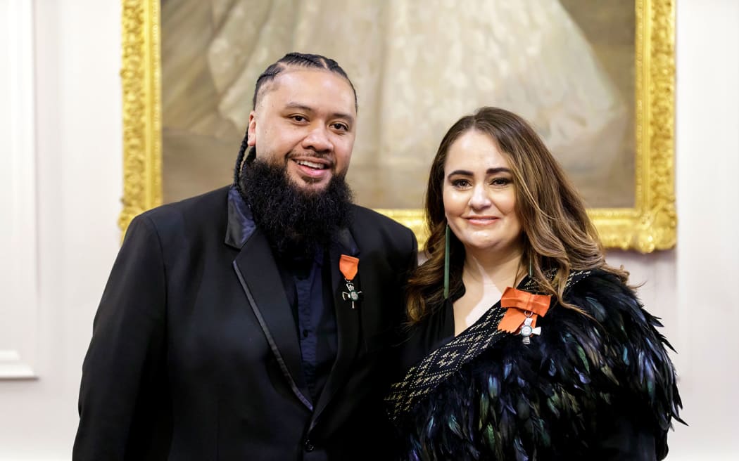 Matt and Sarah Brown receiving their New Zealand Order of Merits