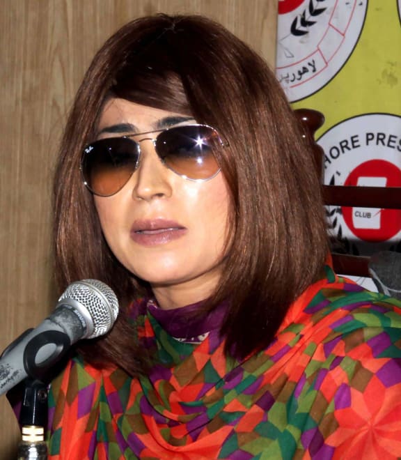 In this photograph taken on June 28, 2016, Pakistani social media celebrity Qandeel Baloch speaks during a press conference in Lahore.