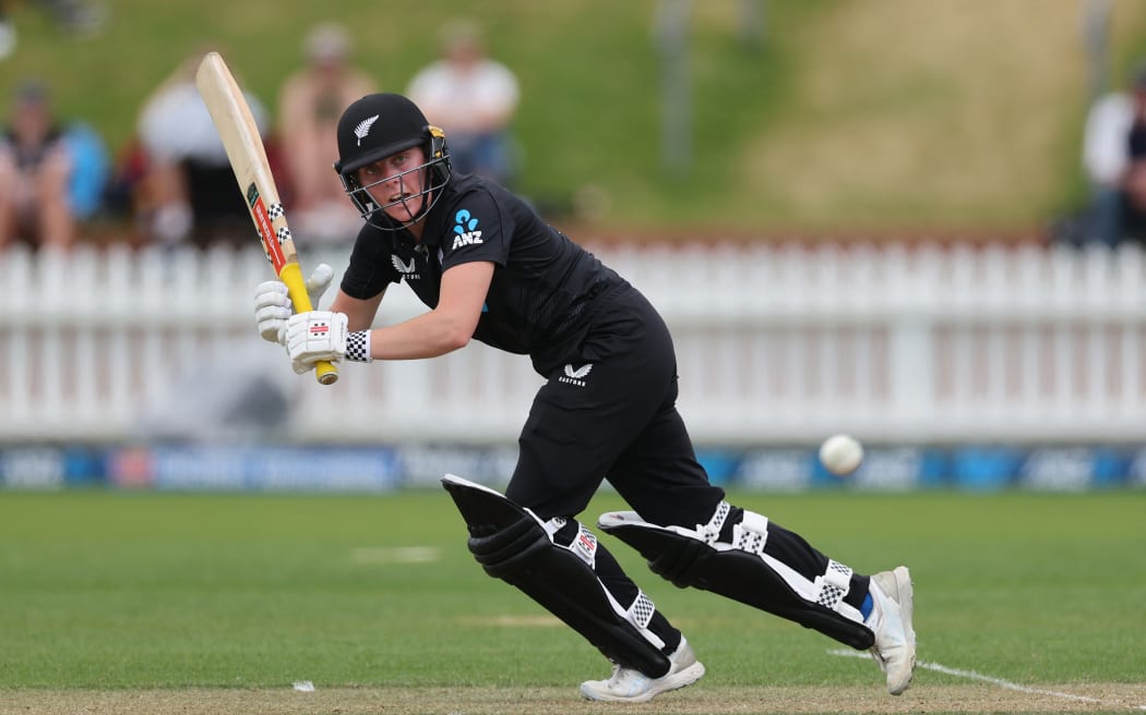 White Ferns Bella James plays a shot