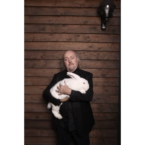 Actor, author and comedian Bill Bailey with a giant rabbit.