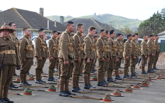 The 100 man honour guard, Te Poho o Rāwiri Marae, Gisborne 2019.