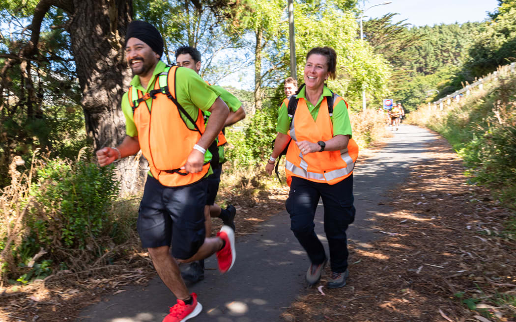 Participants during a quick run to refreshments during the Long Walk Home
