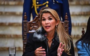 Bolivian interim president Jeanine Anez speaks during a press conference in La Paz on November 15, 2019.