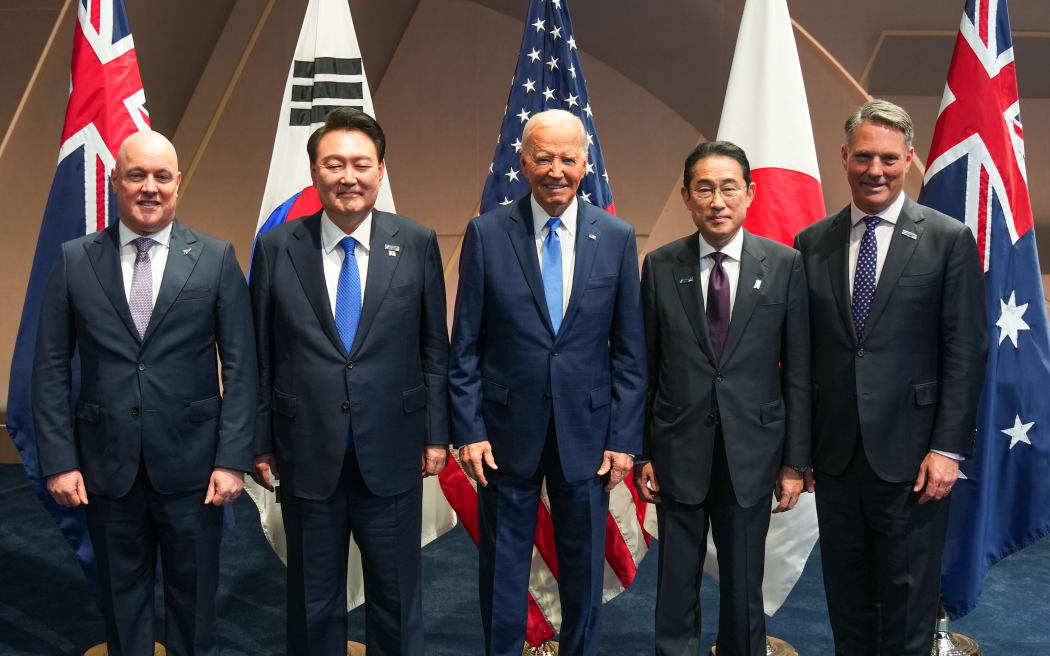 Christopher Luxon, Korea President Yoon Suk Yeol, US President Joe Biden, Japan Prime Minister Fumio Kishida, Australia Deputy Prime Minister Richard Marles.