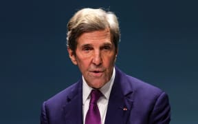 US Special Presidential Envoy for Climate John Kerry speaks during a press conference at the United Nations climate summit in Dubai on December 6, 2023. The UN's COP28 talks in Dubai must "mark the beginning of the end" of fossil fuels, European climate commissioner Wopke Hoekstra said on December 6, as nations were divided over the issue. (Photo by Giuseppe CACACE / AFP)
