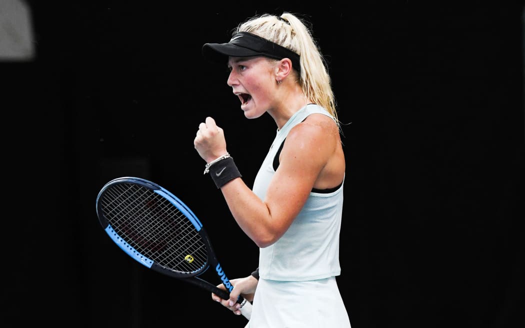Paige Hourigan reacts during a match.