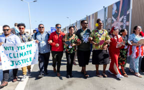 Pacific Islands activists protest demanding climate action and loss and damage reparations at COP27 in Egypt