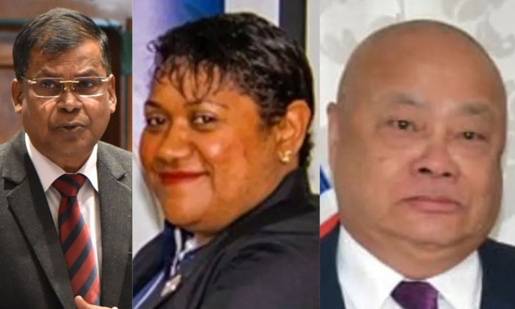 From left, Deputy Prime Minister and Minister of Finance Dr Biman Prasad, former FICAC deputy commissioner Francis Puleiwai, and dismissed Attorney-General Graham Leung. Photo/Fiji government/FICAC