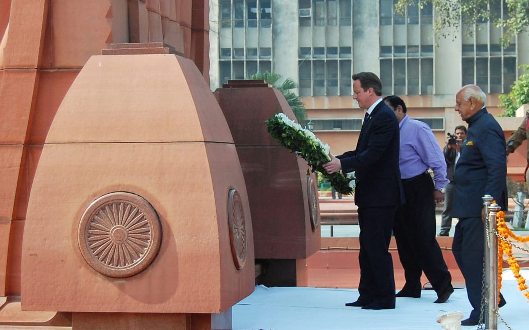 Then-British prime minister David Cameron laying a wreath at Jallianwala Bagh memorial in Amritsar in 2013.