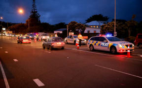 A police checkpoint at Mana, Wellington.