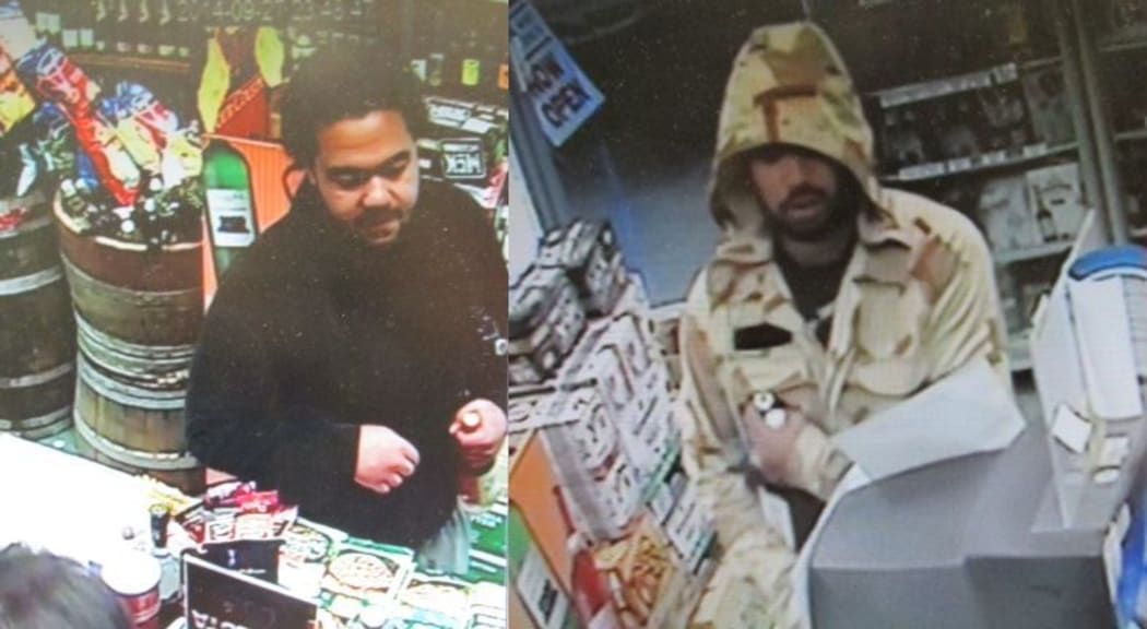The two men police are seeking in connection with a robbery at a Mt Roskill liquor outlet.