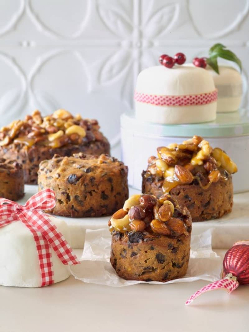 Group of small and large Christmas cakes