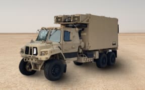 A prototype of Palantir’s AI-powered truck for smart targeting, delivered under a $300m contract to the Pentagon.