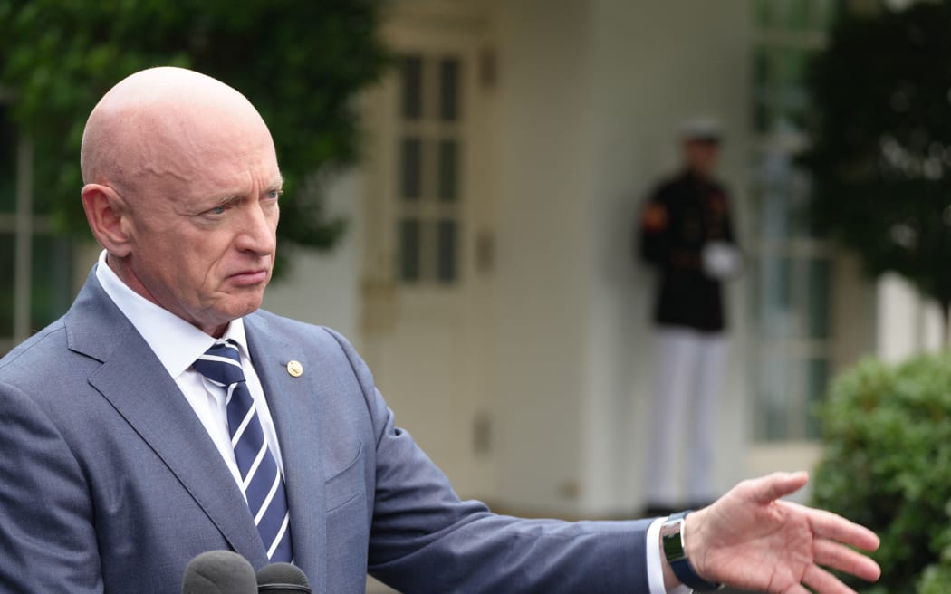 Sen. Mark Kelly (D-AZ) is addressing reporters concerning Biden&#039;s immigration reform announcement, in Washington DC USA, on June 06, 2024. (Photo by Andrew Leyden/NurPhoto) (Photo by Andrew Leyden / NurPhoto / NurPhoto via AFP)