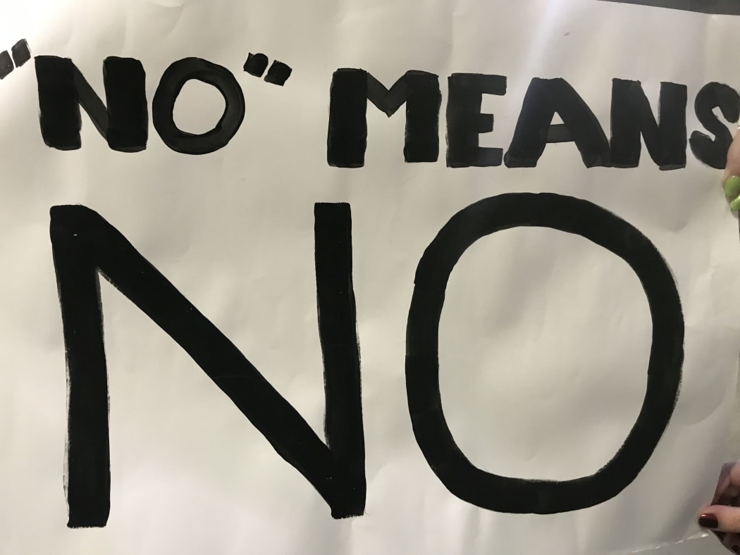 The sign that resulted in a woman being kicked out of Westpac stadium.