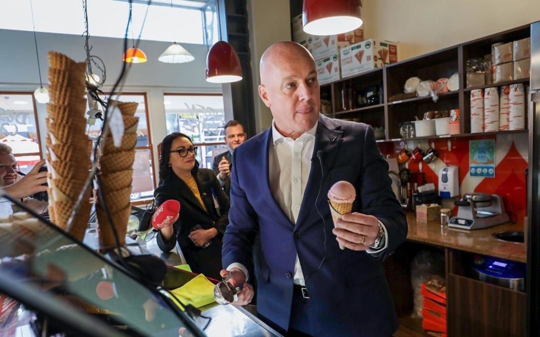 Christopher Luxton and the Otaitahi ice cream flavour made for him. Its called Blueberry Lux. A flavour will be made for each of the leaders of the five parties currently in Parliament in the lead up to the election.