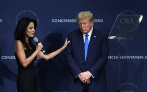 CWA president Penny Nance led the group in prayer with former President Trump after his speech