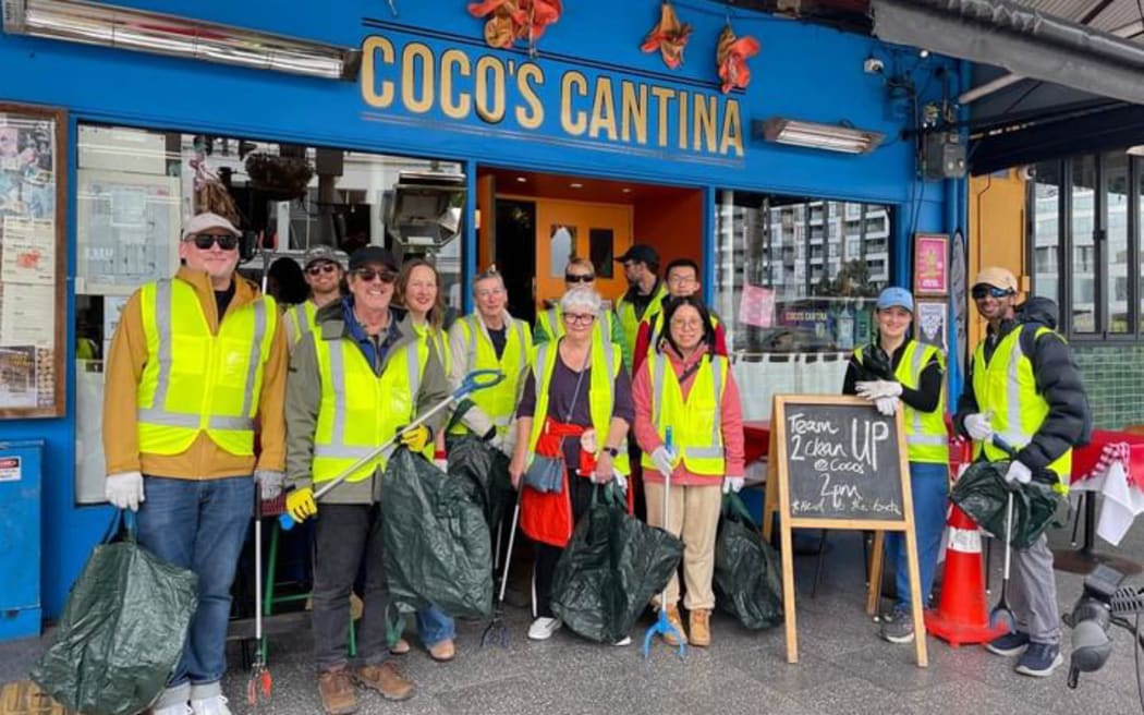 Coco's Cantina staff and volunteers picked up nearly 90kgs of trash from K Road on Saturday.