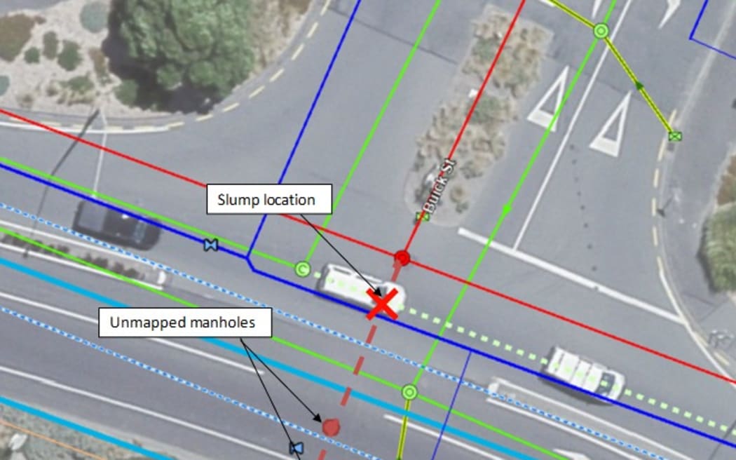 A diagram indicating the location of the slump.