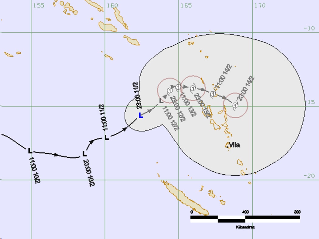 Predicted path of tropical disturbance 09F tipped to become a cyclone tomorrow before reaching Vanuatu. 12-02-2019