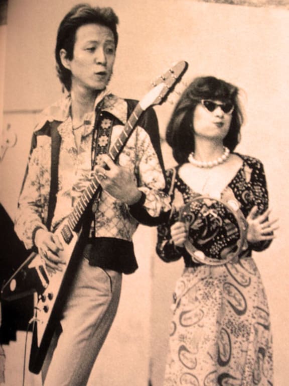 Kazuhiko Kato (left) in Sadistic Mika Band