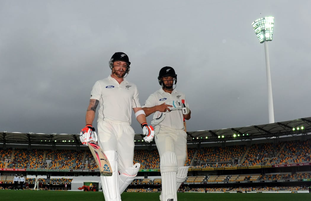 Brendon McCullum and Ross Taylor leave the Gabba.