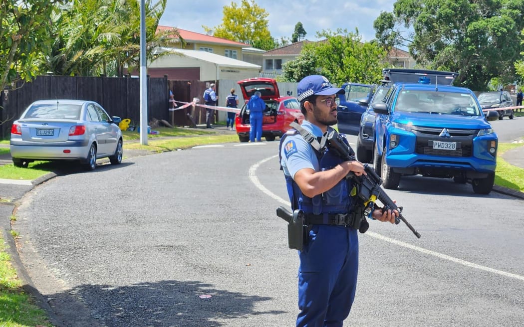 Police on Addington Ave in Manurewa, Auckland after two men were found with serious injuries in a car.