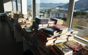 Books wait to go on the shelves at Lyttelton School.