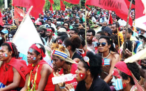 West Papuans demonstrate support for the United Liberation Movement for West Papua's bid to be a full member of the Melanesian Spearhead Group.