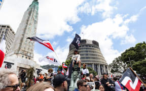 The hikoi against the Principles of the Treaty of Waitangi Bill reaches Parliament.