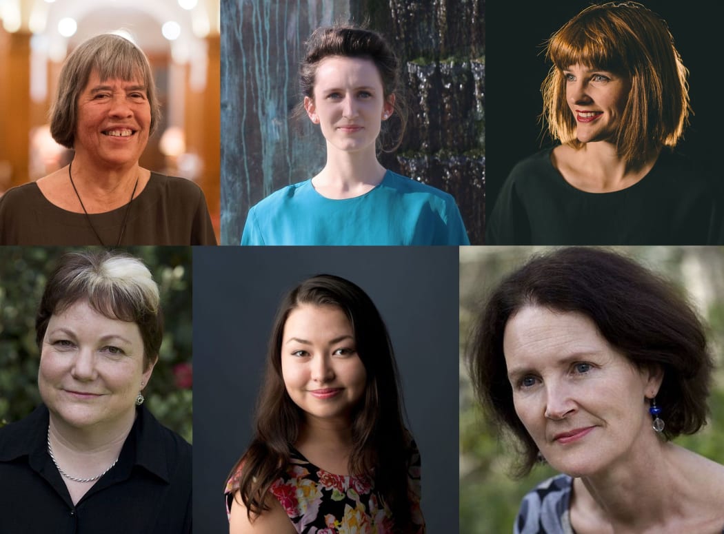 Clockwise from top left : Gillian Whitehead, Celeste Oram, Claire Cowan, Eve de Castro-Robinson, Salina Fisher, Leonie Holmes