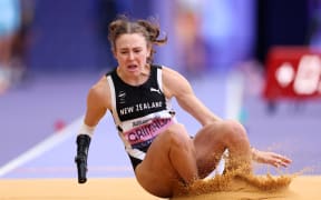 Anna Grimaldi during the women's T47 long jump final at the Paris Paralympics.