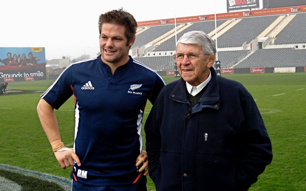 All Blacks captain Richie McCaw and Bill McCaw in 2008.