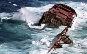 MV Rena was stuck on Astrolabe Reef as it was pounded by high seas off the coast of Tauranga (picture released on 4 April, 2012).