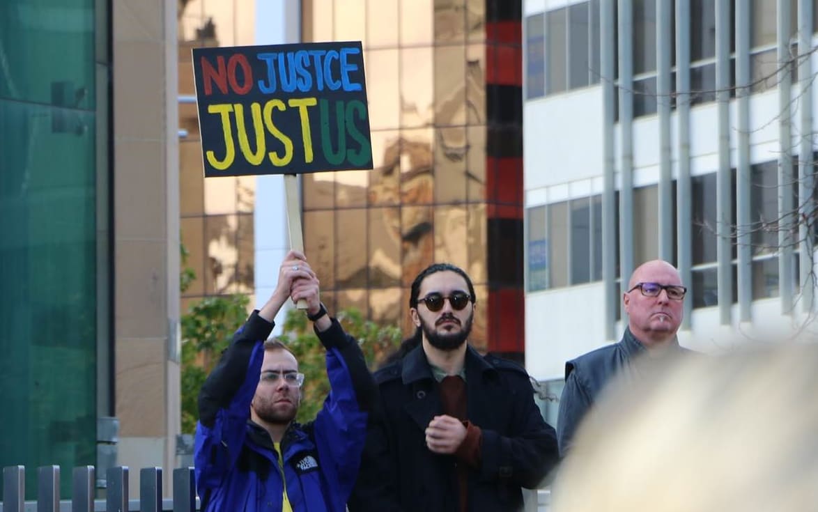 Protesters with their signs in Aotea Square, Auckland at the Black Lives Matter rally on 14 June, 2020.