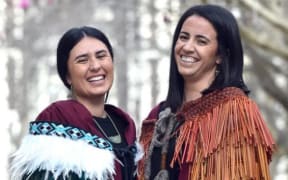 Māori PhD graduands Ngahuia Mita (left) and Terina Raureti