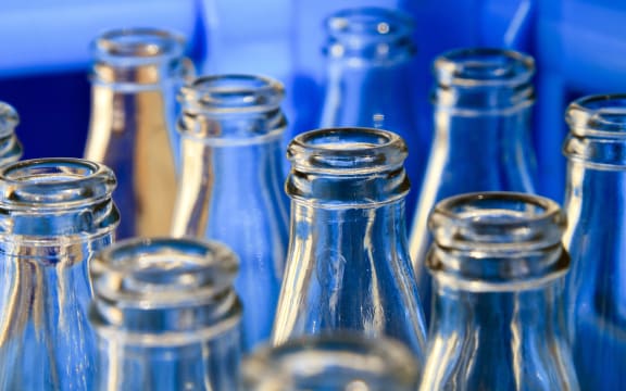 Glass bottles.