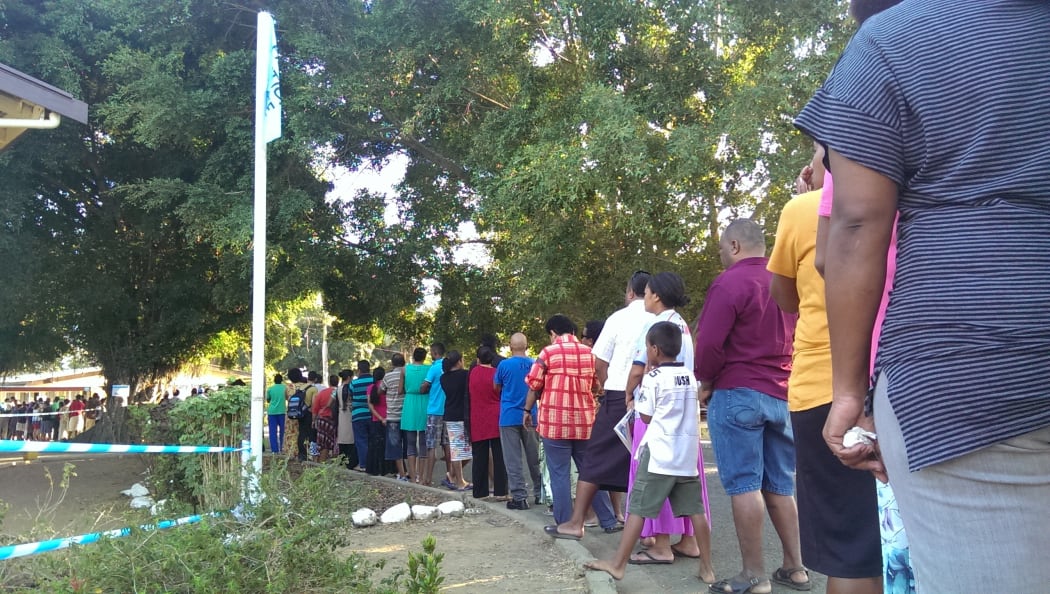Queue at Andrews Primary School, Nadi to vote in Fiji Elections.