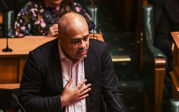 Labour MP Peeni Henare speaks at Parliament as MPs honour Takutai Tarsh Kemp.